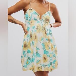 NWT Free People Altura Printed Mini Dress Sunflower Large